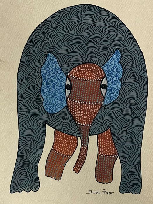 Handmade Tribal Gond Painting of an elephant