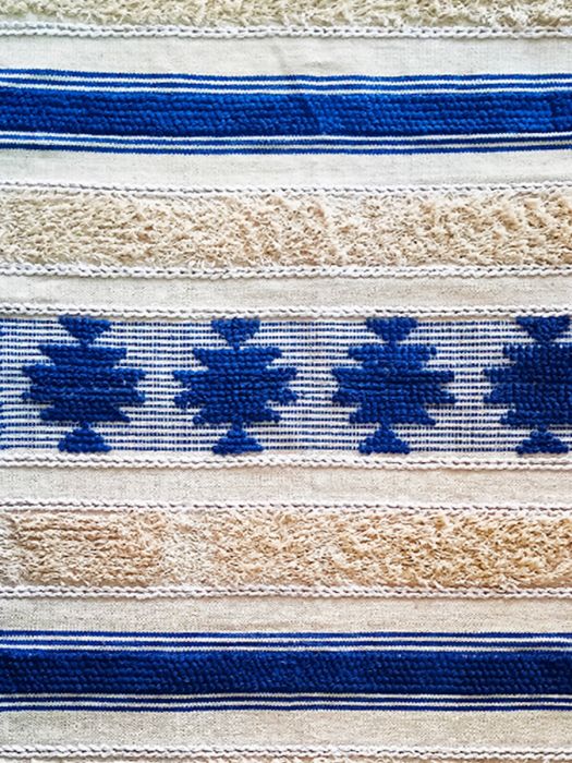 Hand made pure cotton Boho rug - Deep Blue Flowers