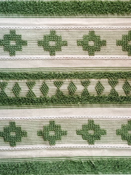 Hand made pure cotton Boho rug - Deep Green Flowers