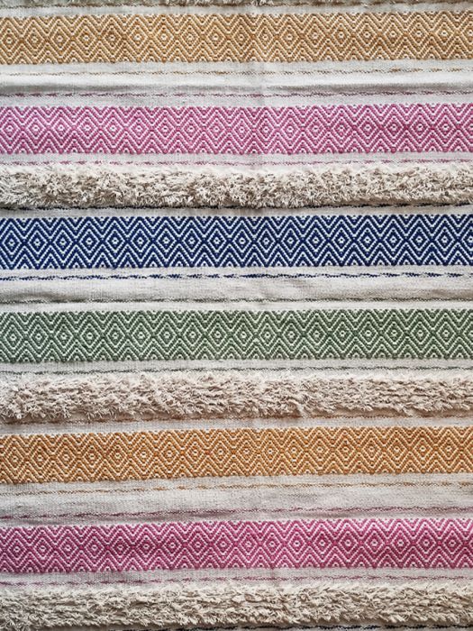 Hand made pure cotton Boho rug - Multicolour Diamonds & Stripes