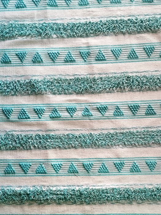 Hand made pure cotton Boho rug - Turquoise Triangles & Stripes