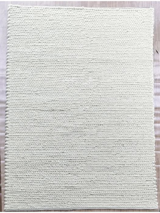 Hand made wool & cotton mix Boho rug - Off White Lines