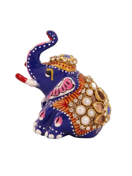 Handmade Seated Royal Elephant with Embedded Beads & Raised Trunk (Set of 2)