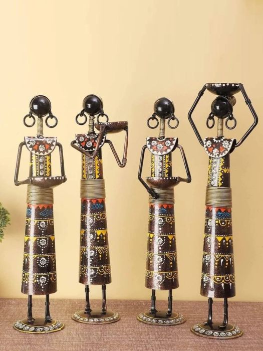 Handmade Tea Light Holders of Ladies in Traditional Attire (Set of 4)