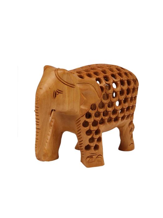 Hand carved Wooden Filigree Elephant (Set of 2)