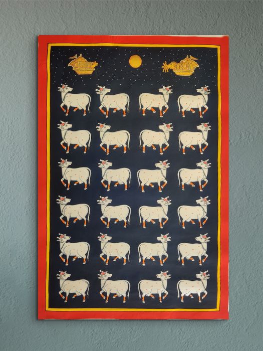Traditional Pichwai painting of herd of cows