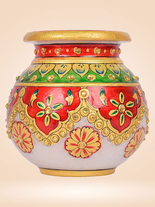 Hand painted and carved pure marble pot