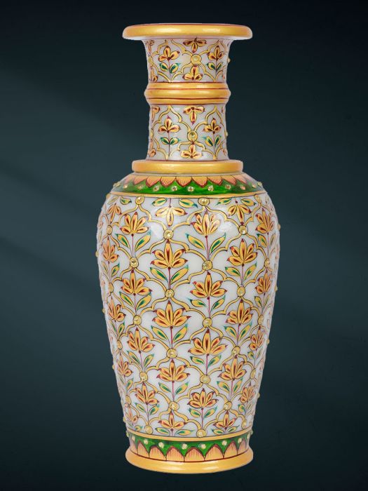 Hand carved and painted pure marble vase