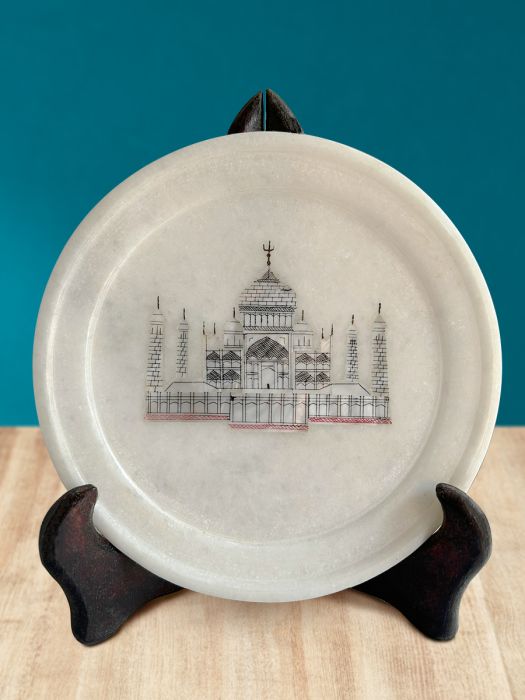 Handmade makrana marble decorative Taj Mahal plate with stand