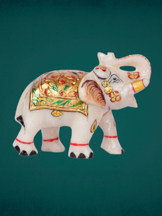 Hand painted and carved pure marble elephant (Set of 2)