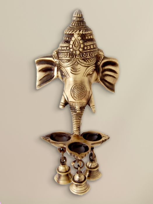 Handmade Brass Ganesha Wall Décor with Lamps & Bells