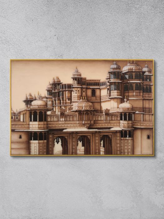 Handmade Rajasthani Painting of the City Palace of Udaipur - Dawn
