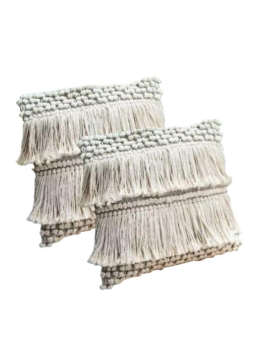 Plush Cushion Cover_Sham_Boho Beige Decorative with Tassels