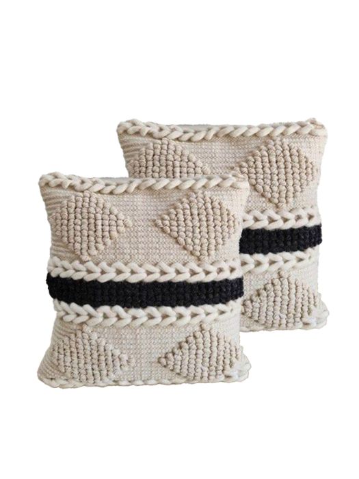 Handmade Cushion Cover_Sham_Black & Beige Dots & Knots (Set of 2)