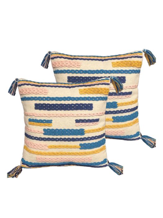 Plush Cushion Cover_Sham_Multi Colour Decorative with Tassels