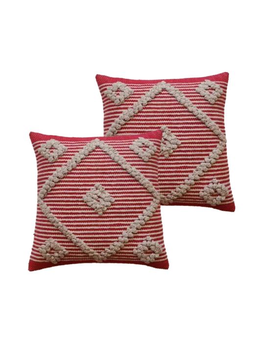 Handmade Cushion Cover_Sham_Crimson & Beige Diamonds (Set of 2)
