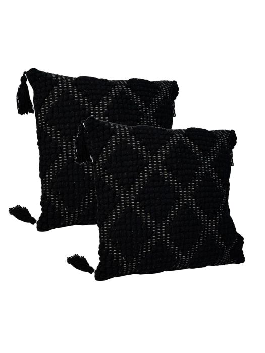 Plush Cushion Cover_Sham_Black Dots with Tassels