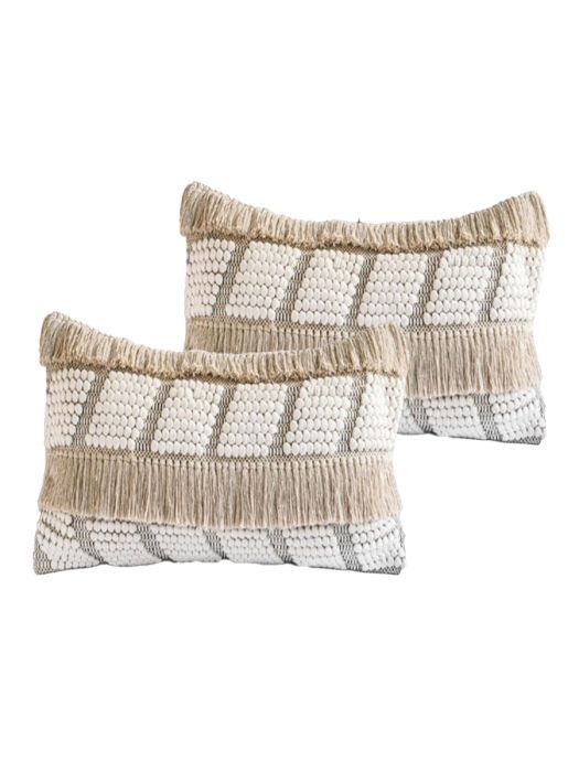 Plush Cushion Cover_Sham_Decorative Ivory Dots & Beige Tassels