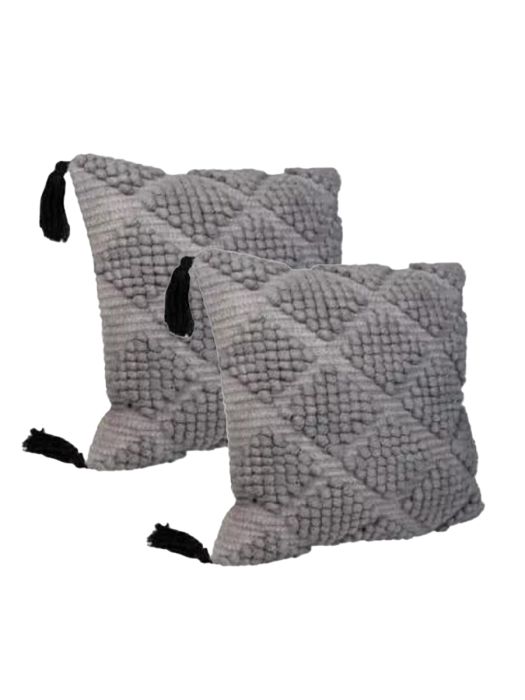 Plush Cushion Cover_Sham_Light Grey Dots with Tassels