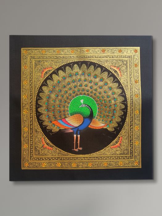 Handmade Rajasthani Miniature Painting of green peacock
