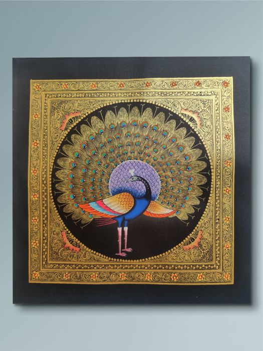 Handmade Rajasthani Miniature Painting of purple peacock