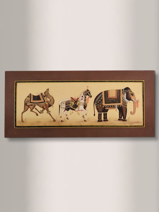 Handmade Rajasthani Miniature Painting of 3 royal motiffs