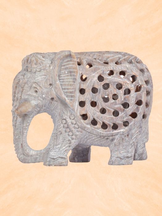 Hand carved decor of elephant made from soap stone (Set of 2)