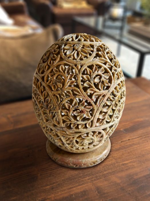 Handcarved ornate soap stone tea light holder Vine Motif (Set of 2)