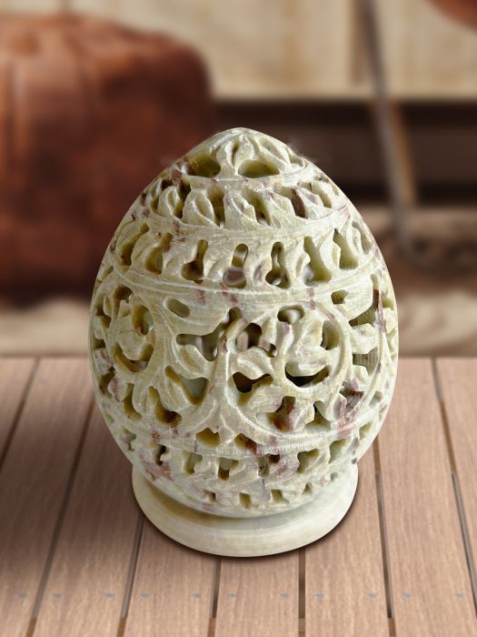 Handcarved ornate soap stone tea light holder Floral Motif (Set of 2)