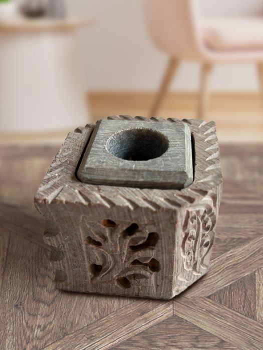 Handcarved soap stone tea light and incense stick stand (Set of 2)