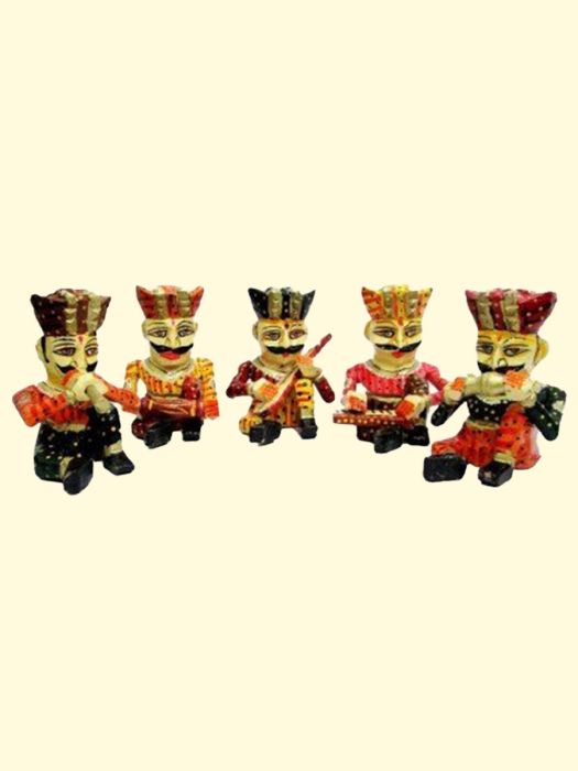 Handmade Wooden Traditional Rajasthani Musicians (Set of 5)