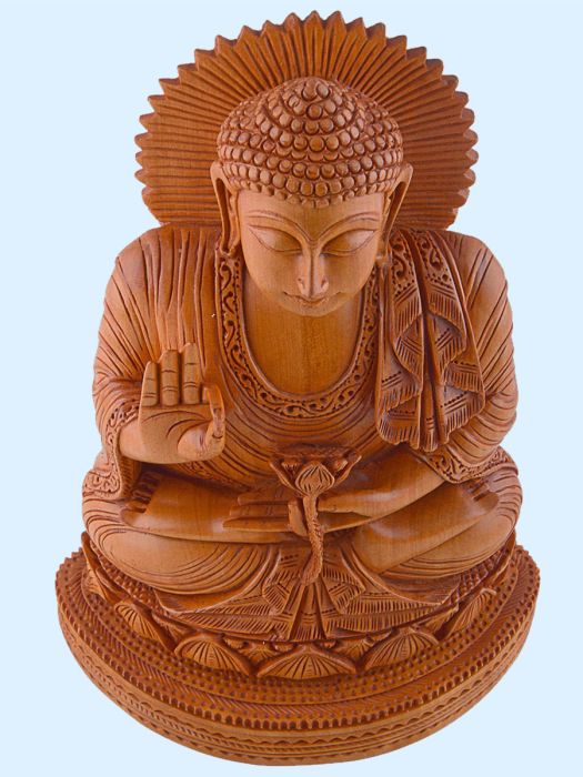 Hand carved Wooden Seated Buddha