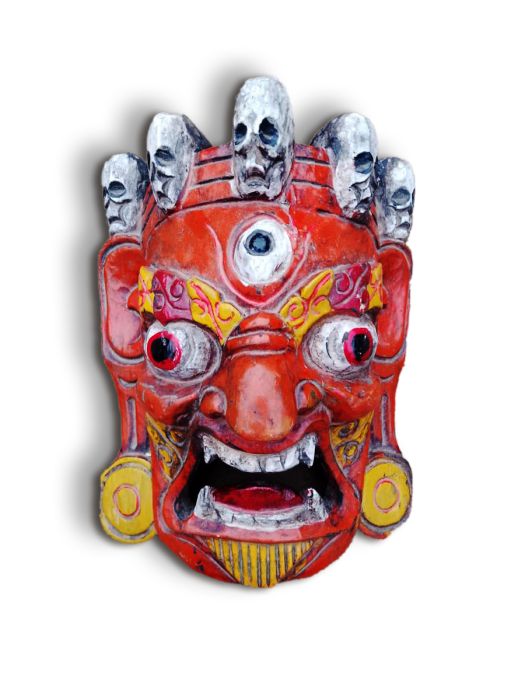 Hand carved wooden wall decor of the Tibetan Bhairava