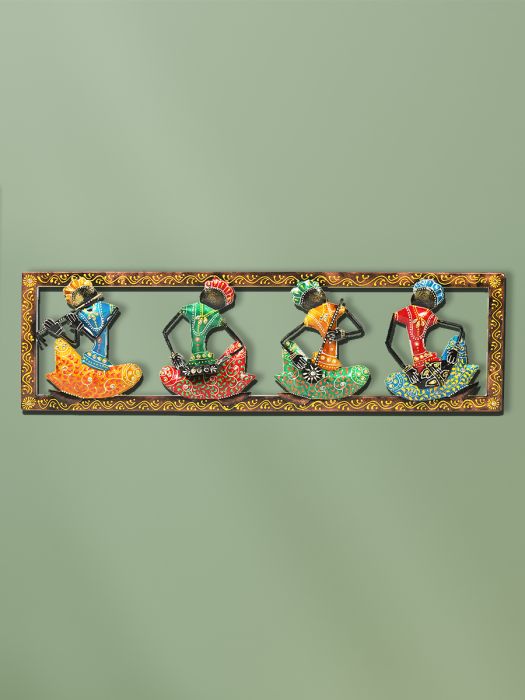 Hand made Wall hanging of traditional Rajasthani musician quartet playing a lively tune