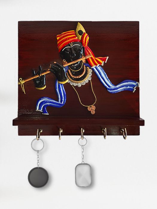 Handmade wall decor Krishna key hanger in blue