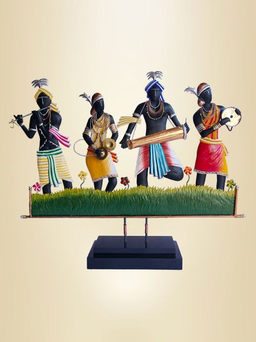 Handmade table decor of tribal dancers celebrating a harvest